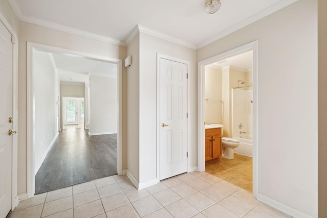 502 Village Green Cir, Murfreesboro, TN 37128 - hall featuring light tile patterned flooring, ornamental molding, and baseboards