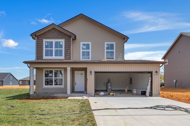 215 Donegal Dr, Clarksville, TN 37042 - view of front facade featuring covered porch, concrete driveway, a front yard, and a garage