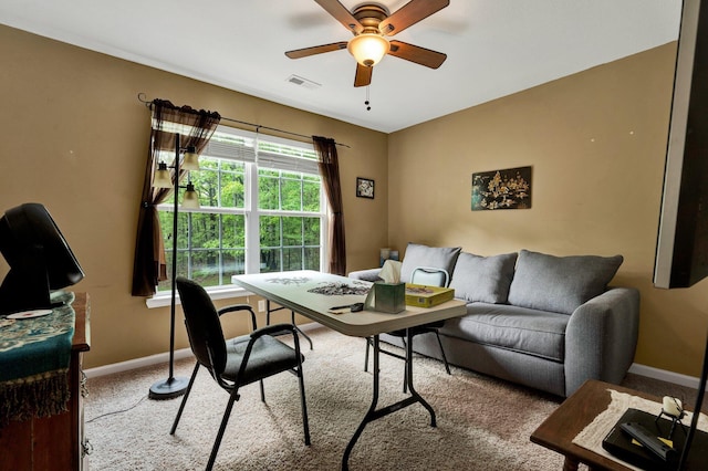 100 Treeann Ln, Ringgold, GA 30736 - carpeted home office featuring a ceiling fan, visible vents, and baseboards