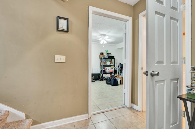 100 Treeann Ln, Ringgold, GA 30736 - interior space featuring light tile patterned floors, stairway, baseboards, ornamental molding, and a ceiling fan