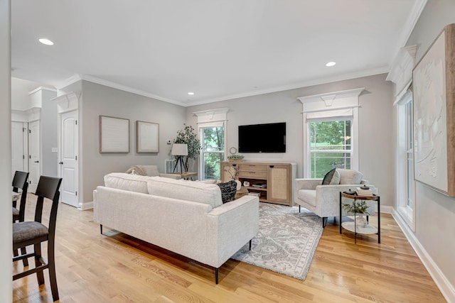1199 Ben Hill Blvd, Nolensville, TN 37135 - living area featuring healthy amount of natural light, light wood-style floors, recessed lighting, and ornamental molding