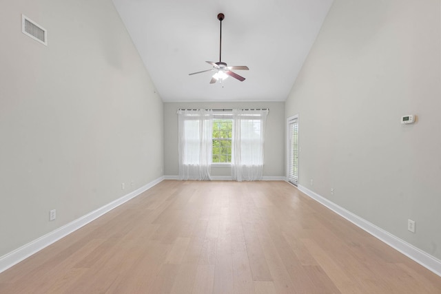 3201 Aspen Grove Dr Unit L8, Franklin, TN 37067 - empty room featuring ceiling fan, light wood finished floors, high vaulted ceiling, baseboards, and visible vents