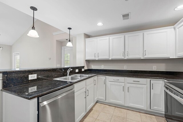 3201 Aspen Grove Dr Unit L8, Franklin, TN 37067 - kitchen featuring a sink, white cabinetry, appliances with stainless steel finishes, and a peninsula