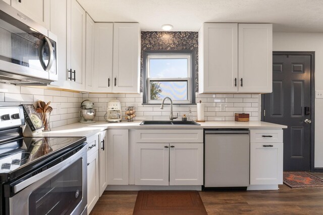 1883 Sawgrass Ln, Chapel Hill, TN 37034 - kitchen with a sink, white cabinetry, light countertops, appliances with stainless steel finishes, and dark wood finished floors