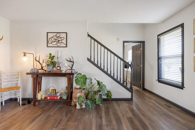 1883 Sawgrass Ln, Chapel Hill, TN 37034 - entrance foyer with wood finished floors, baseboards, visible vents, and stairs