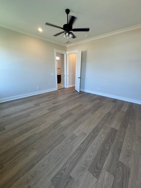 5738 Lennis Ln, Murfreesboro, TN 37129 - unfurnished room with crown molding, dark wood-style floors, ceiling fan, and recessed lighting