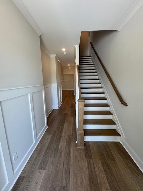 5738 Lennis Ln, Murfreesboro, TN 37129 - staircase with wood finished floors, crown molding, and recessed lighting