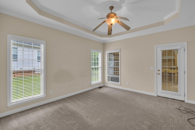 unfurnished room featuring ornamental molding and a tray ceiling