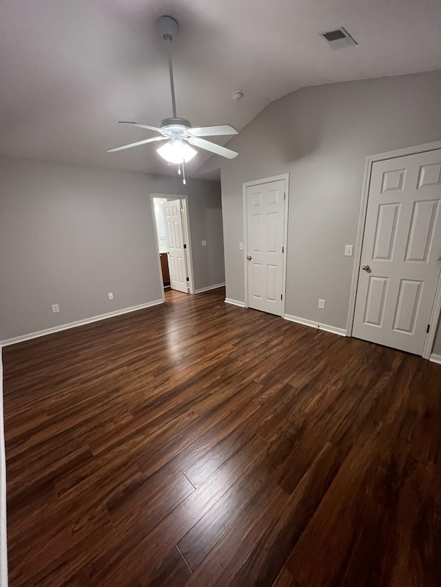 800 Browns Ln Unit L2, Gallatin, TN 37066 - unfurnished room featuring a ceiling fan, lofted ceiling, baseboards, dark wood finished floors, and visible vents