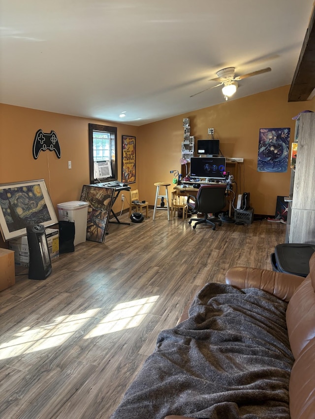 1684 Fletcher Rd, Estill Springs, TN 37330 - living room with wood finished floors, ceiling fan, an office area, and cooling unit