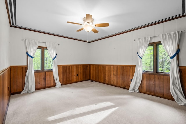 1331 Hutcheson Ln, Clarksville, TN 37040 - carpeted spare room with a wainscoted wall, ceiling fan, and wooden walls