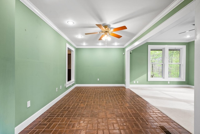 1331 Hutcheson Ln, Clarksville, TN 37040 - unfurnished room with crown molding, ceiling fan, brick floor, and baseboards