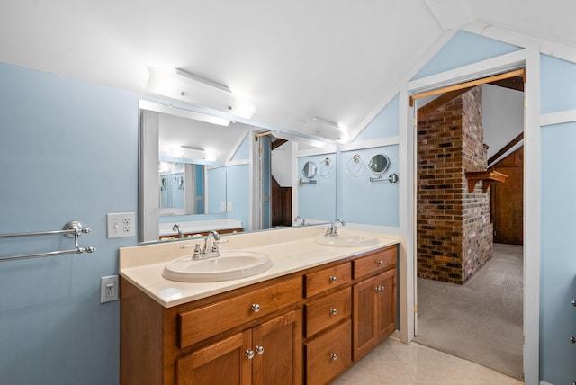 1331 Hutcheson Ln, Clarksville, TN 37040 - bathroom featuring double vanity, a sink, and vaulted ceiling