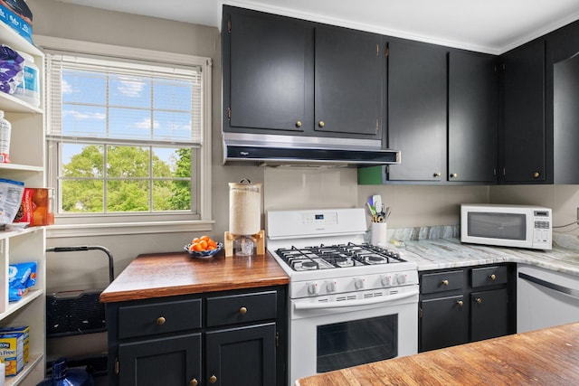 93 Hilltop Dr, Columbia, TN 38401 - kitchen with dark cabinets, under cabinet range hood, and white appliances