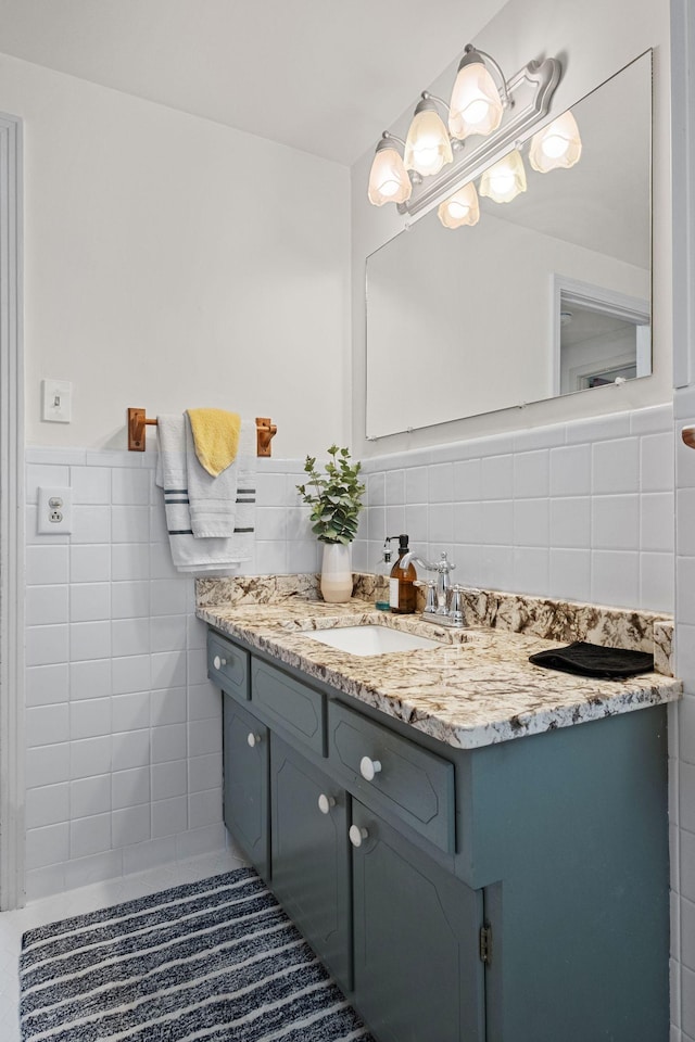 93 Hilltop Dr, Columbia, TN 38401 - bathroom with tile walls, tile patterned flooring, a wainscoted wall, and vanity