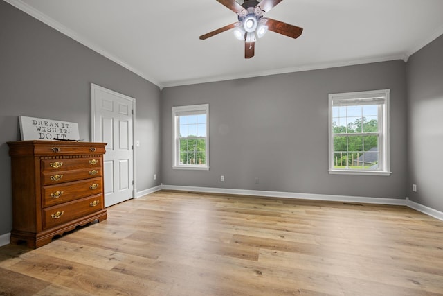 830 Blakemore Rd, Dickson, TN 37055 - unfurnished bedroom with baseboards, ornamental molding, light wood finished floors, and ceiling fan