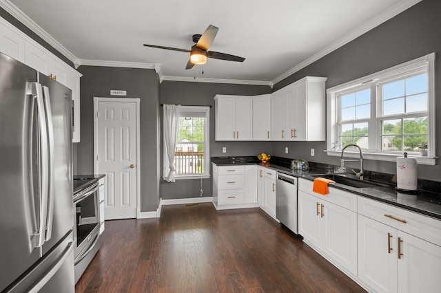 830 Blakemore Rd, Dickson, TN 37055 - kitchen with a sink, appliances with stainless steel finishes, dark wood-style flooring, and dark countertops