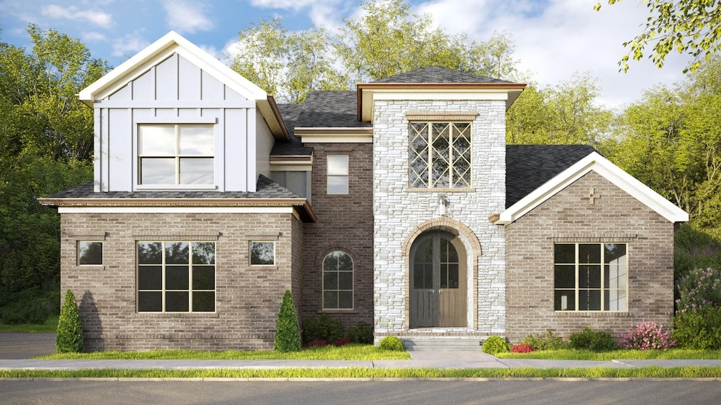 1008 Tiane Trl, Gallatin, TN 37066 - view of front of house with brick siding, board and batten siding, and roof with shingles