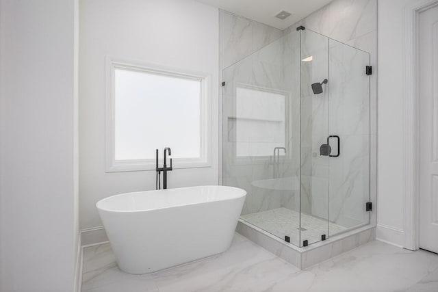 9710 Onyx Ln, Brentwood, TN 37027 - full bathroom featuring baseboards, marble finish floor, a freestanding bath, and a marble finish shower
