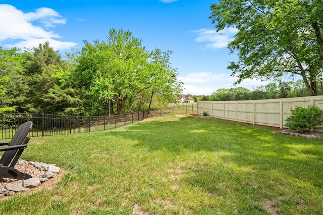 view of yard with a fenced backyard