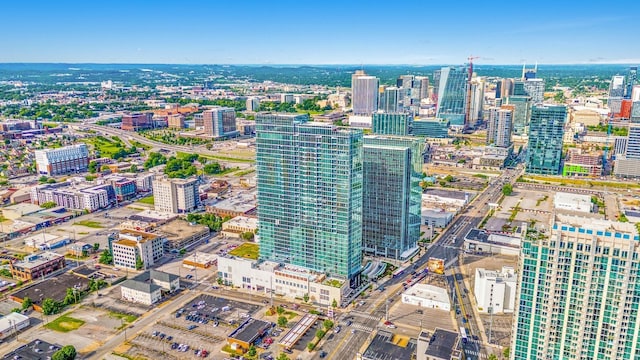 bird's eye view with a city view