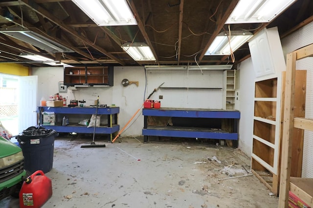 basement featuring a workshop area