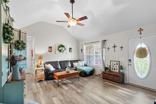 204 Commanche Dr, Hohenwald, TN 38462 - living area with ceiling fan, light wood-style flooring, and lofted ceiling