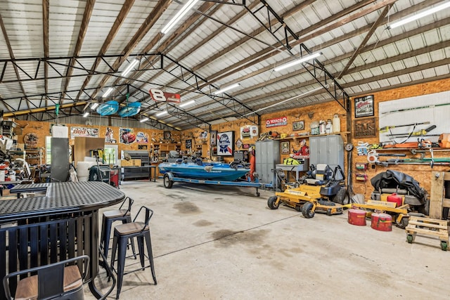garage featuring a workshop area