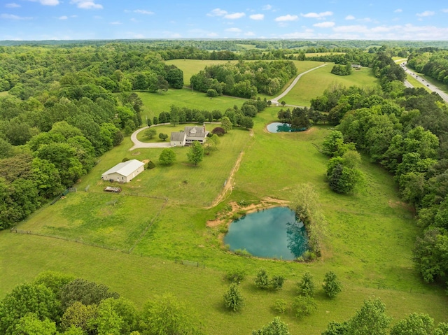 bird's eye view featuring a rural view and a water view