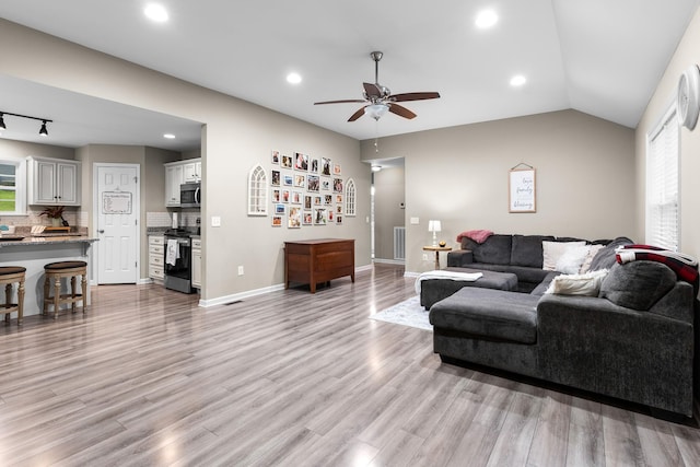 1356 Sayles Cir, Lawrenceburg, TN 38464 - living area featuring recessed lighting, a ceiling fan, visible vents, and light wood-type flooring