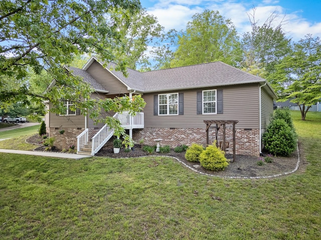 1356 Sayles Cir, Lawrenceburg, TN 38464 - view of home's exterior featuring a pergola, a yard, and roof with shingles