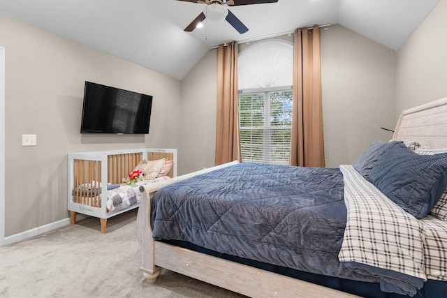 1356 Sayles Cir, Lawrenceburg, TN 38464 - bedroom featuring baseboards, a ceiling fan, carpet flooring, and vaulted ceiling