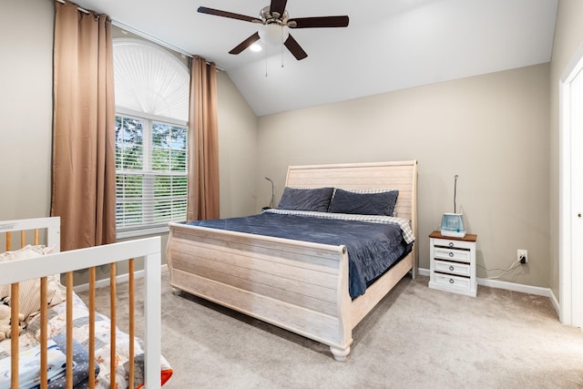 1356 Sayles Cir, Lawrenceburg, TN 38464 - carpeted bedroom with ceiling fan, vaulted ceiling, and baseboards