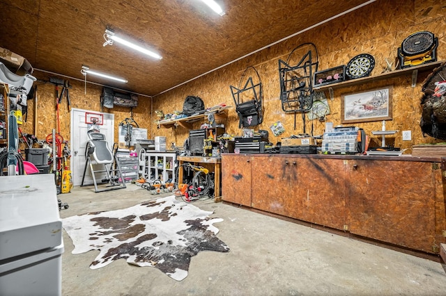 garage featuring a workshop area