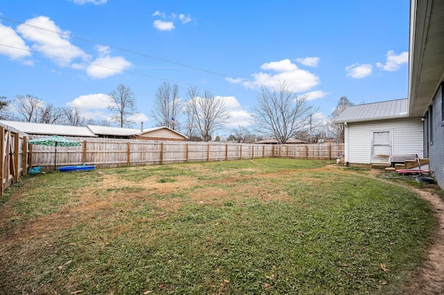 view of yard with a fenced backyard