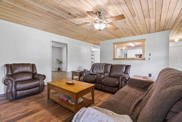 31449 Valley Ln, Prospect, TN 38477 - living room featuring wood finished floors, ceiling fan, and wood ceiling