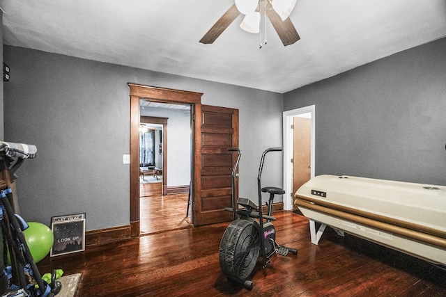 bedroom with wood finished floors and ceiling fan