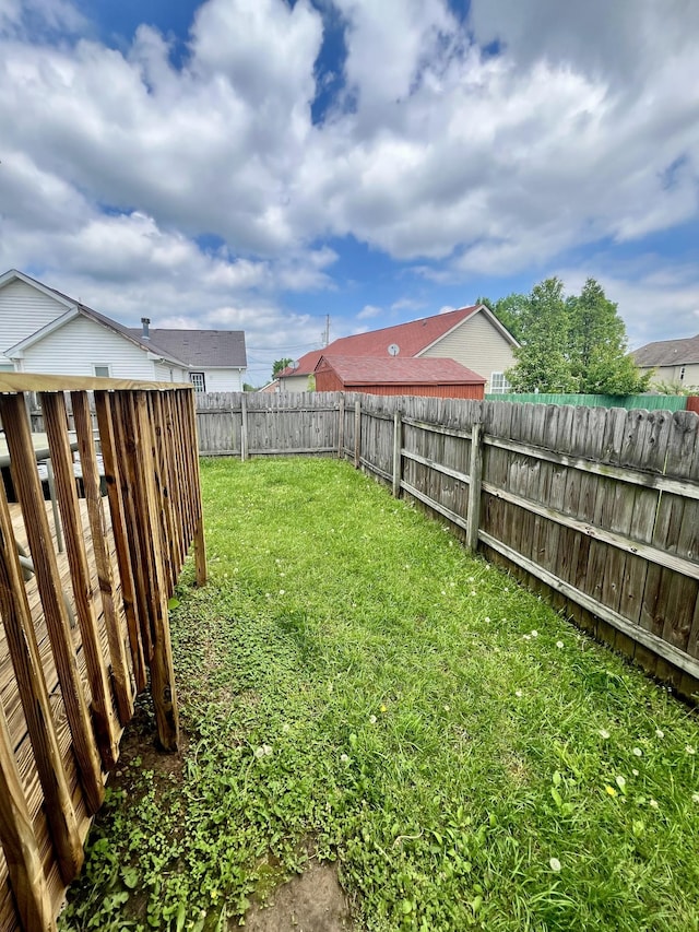view of yard with a fenced backyard