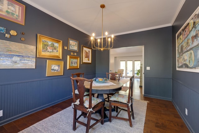 231 Westchase Dr, Nashville, TN 37205 - dining space featuring ornamental molding, wainscoting, hardwood / wood-style flooring, and a chandelier