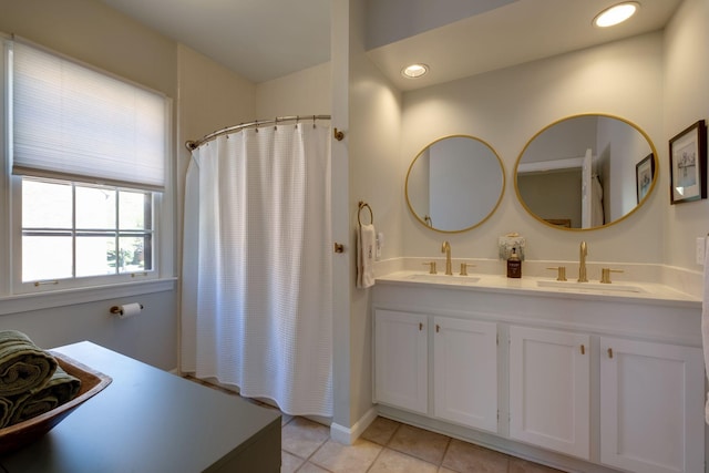 231 Westchase Dr, Nashville, TN 37205 - full bath featuring curtained shower, double vanity, a sink, and tile patterned floors