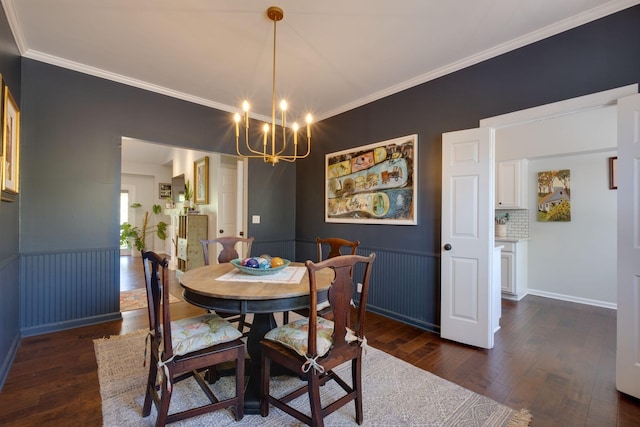 231 Westchase Dr, Nashville, TN 37205 - dining area with crown molding, dark wood-style floors, a notable chandelier, and wainscoting
