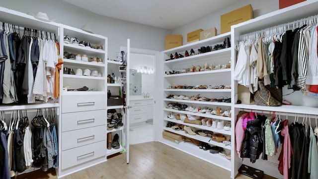 walk in closet featuring light wood-style floors