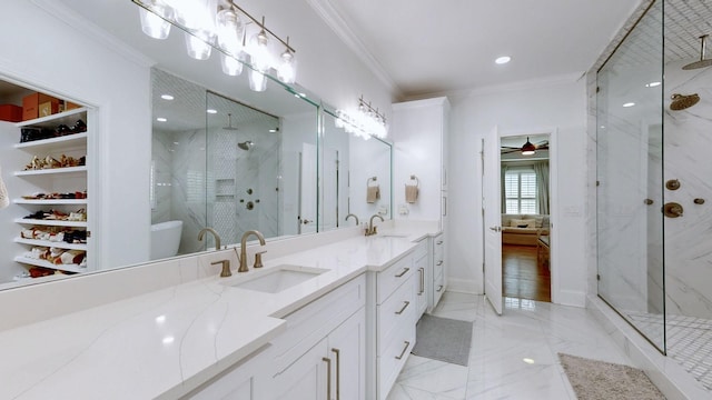 full bathroom with crown molding and a sink