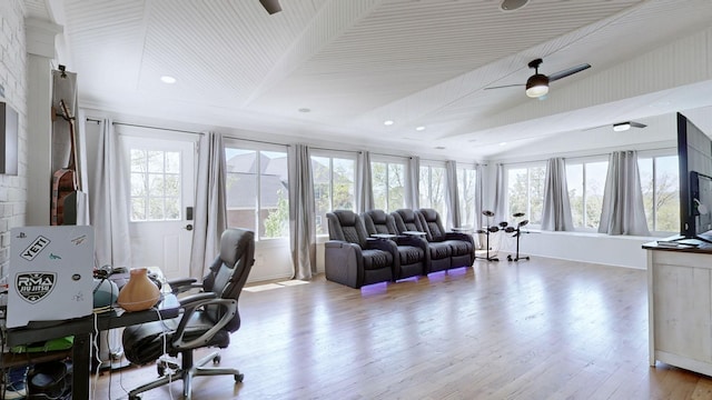 office space with wood finished floors and recessed lighting