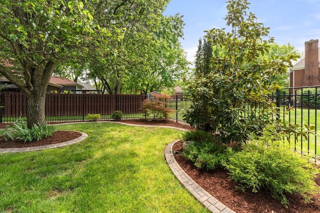 view of yard with a fenced backyard