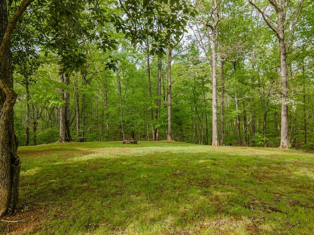 view of yard with a forest view