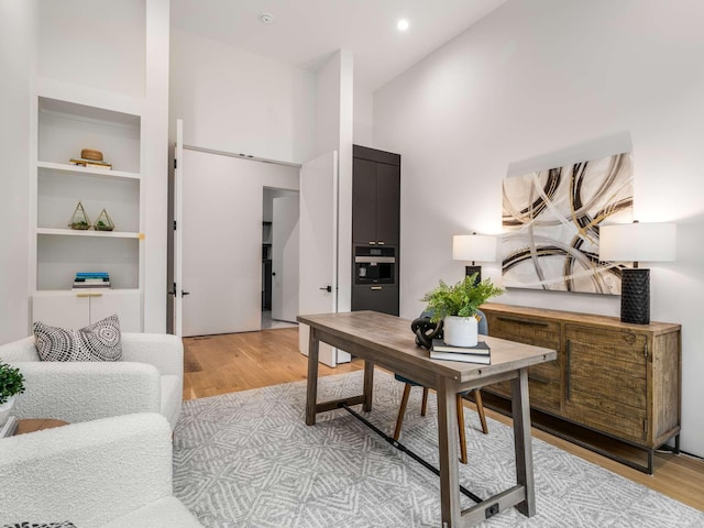 office featuring recessed lighting and light wood finished floors