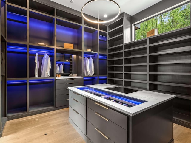 walk in closet featuring light wood finished floors