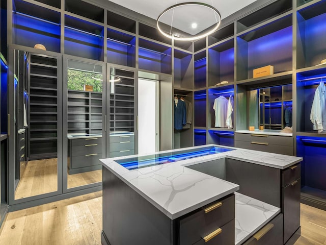 walk in closet featuring light wood finished floors