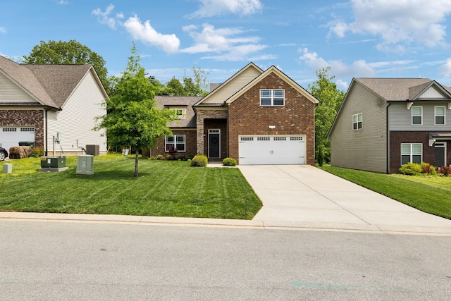 411 Barbaro Ct, Burns, TN 37029 - traditional home featuring driveway, brick siding, central AC, a front lawn, and an attached garage
